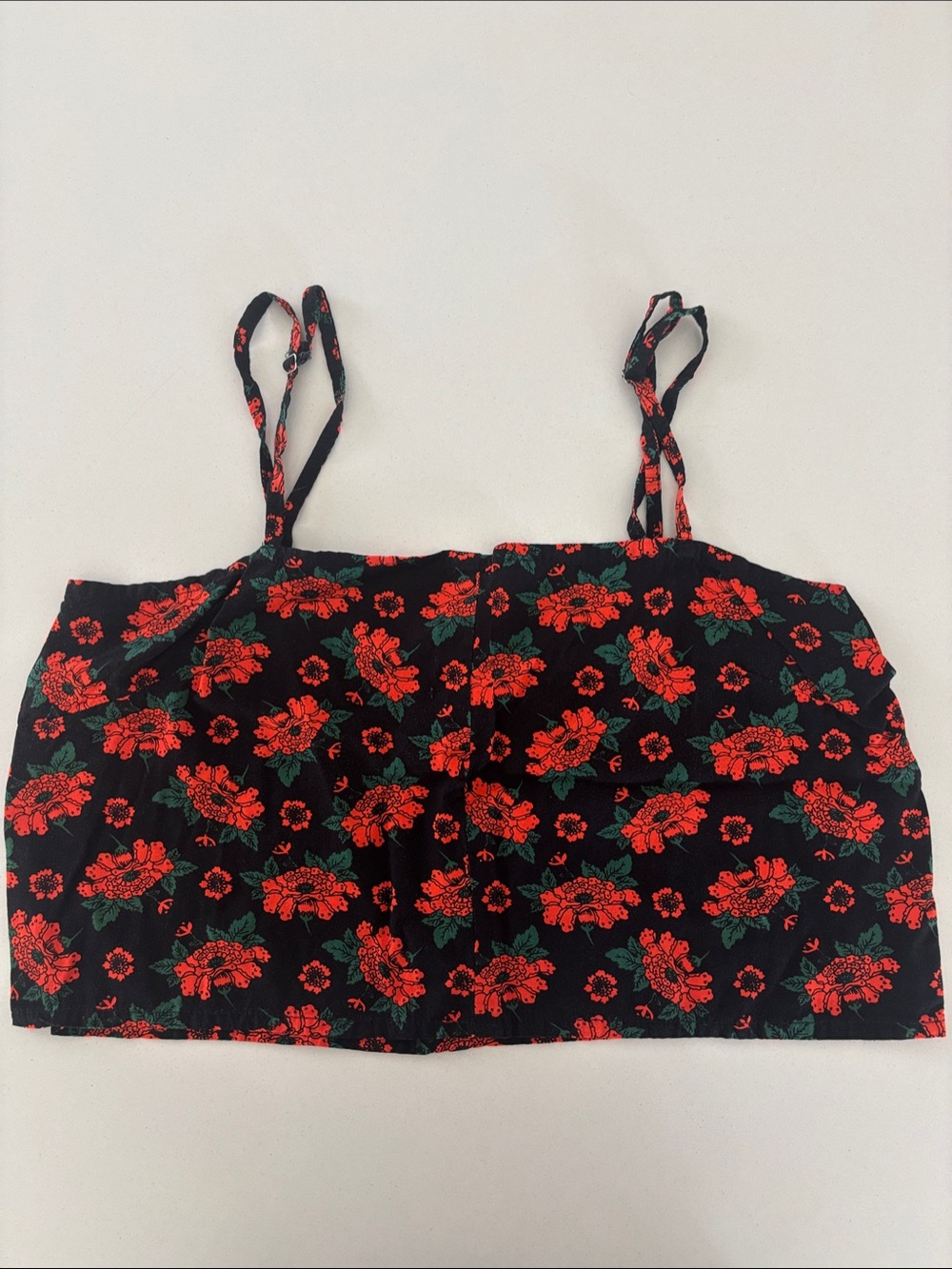 Red Floral Black Crop Top
